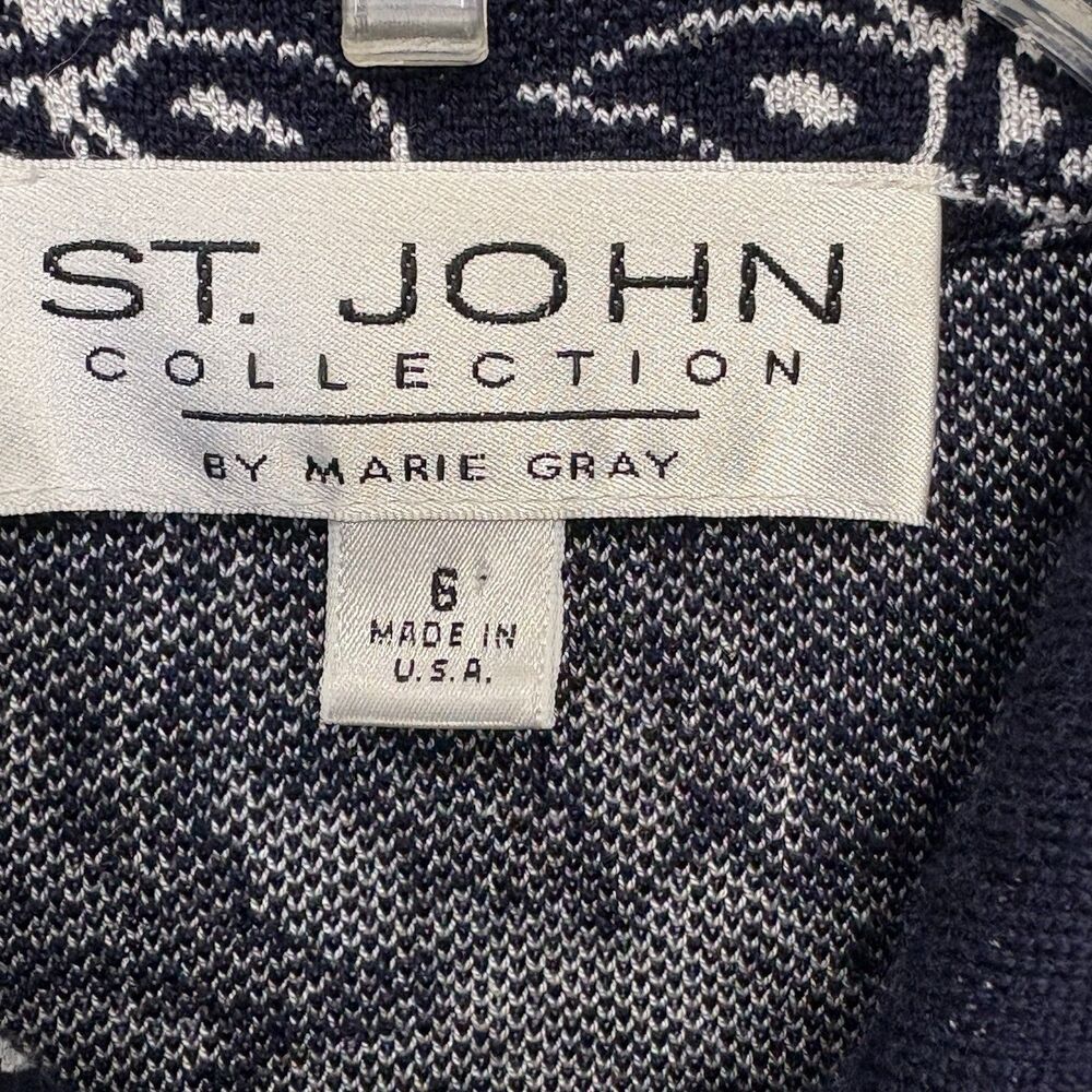 St John Collection Marie Gray Woman Navy Blue & White Floral Tapestry Cardigan 6 - Picture 5 of 8